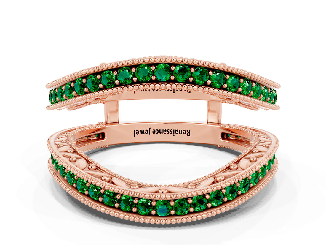 Rose gold Round Emerald Milgrain Eternity Band with Channel Setting_18