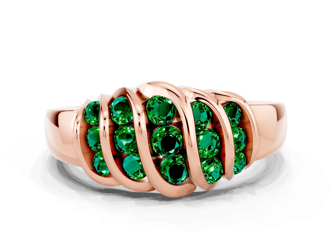 Rose gold Round Emerald Multi-Row Crossover Band_6