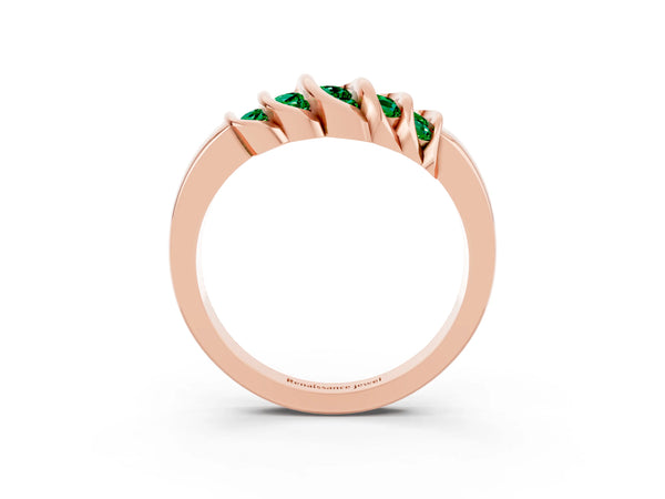 Rose gold Round Emerald Multi-Row Crossover Band