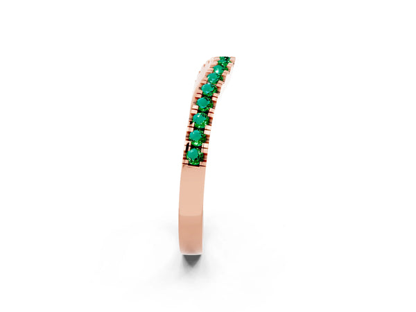Rose Gold Round Lab-Grown Emerald Pave Curved Wedding Band with Shared Prong Row