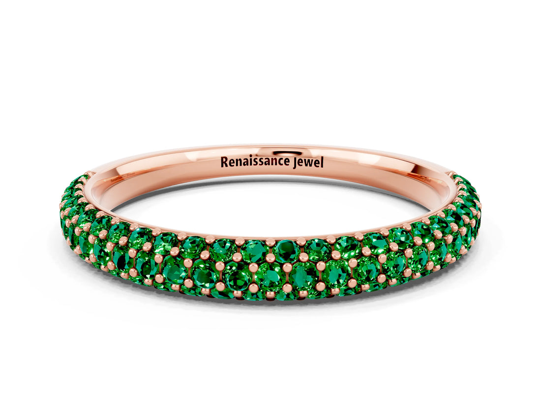 Rose gold Round Emerald Pavé Eternity Band with Shared Prong Setting_6