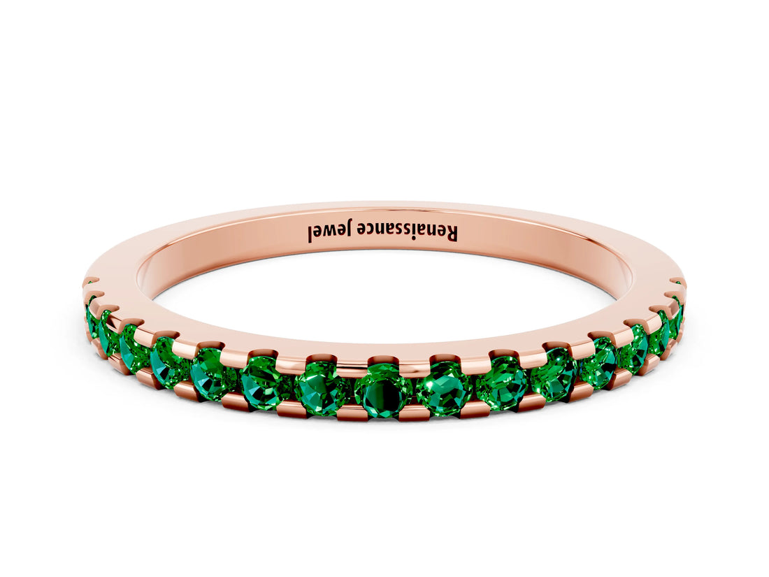 Rose gold Round Emerald Pavé Set Eternity Band with Micro Prong Setting_6