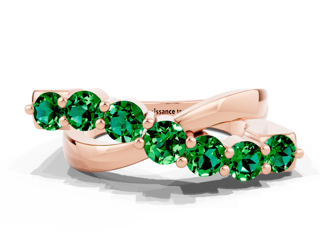 Rose gold Round Emerald Prong-Set Crossover Band_6