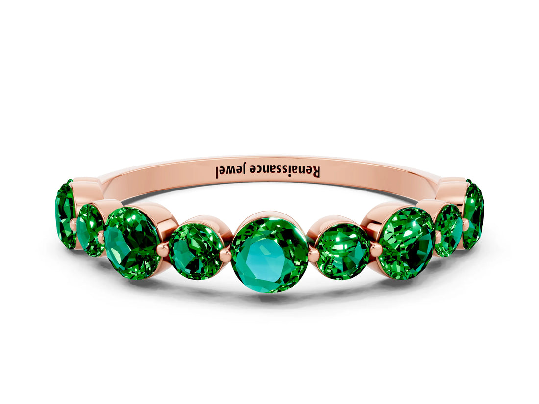 Rose gold Round Emerald Scalloped Prong Set Eternity Band_18