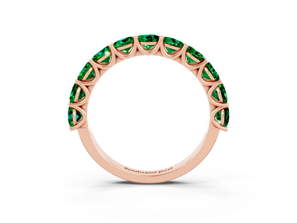 Rose Gold Round Lab-Grown Emerald Half Eternity Band with Open U Shared Prongs