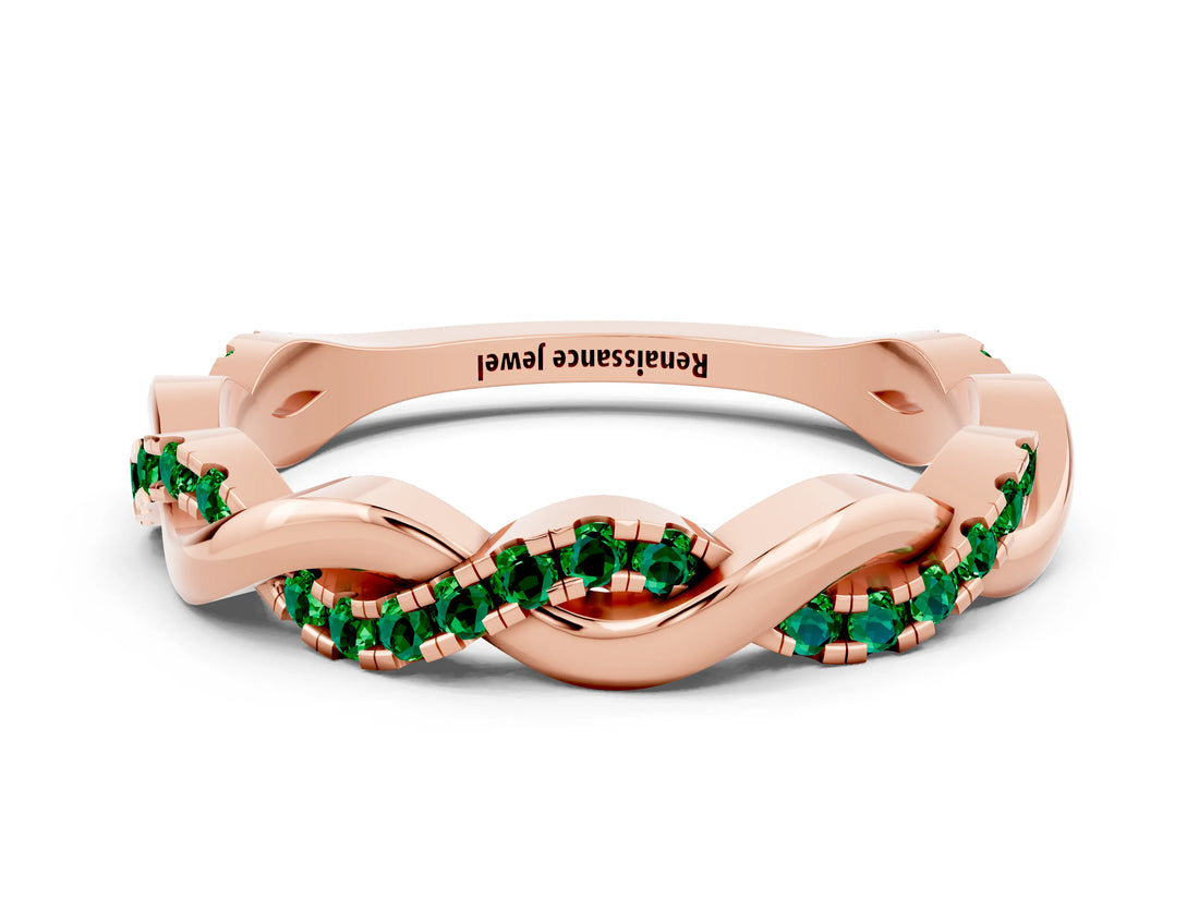 Rose gold Round Emerald Twist Eternity Band with Pavé Setting_6