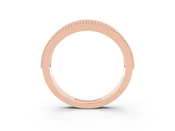 Rose Gold Round Lab-Grown Emerald Vintage Twist Wedding Band with Milgrain Rails
