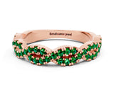Rose gold Round Emerald Twisted Eternity Band with Pavé and Shared Prong Setting_18