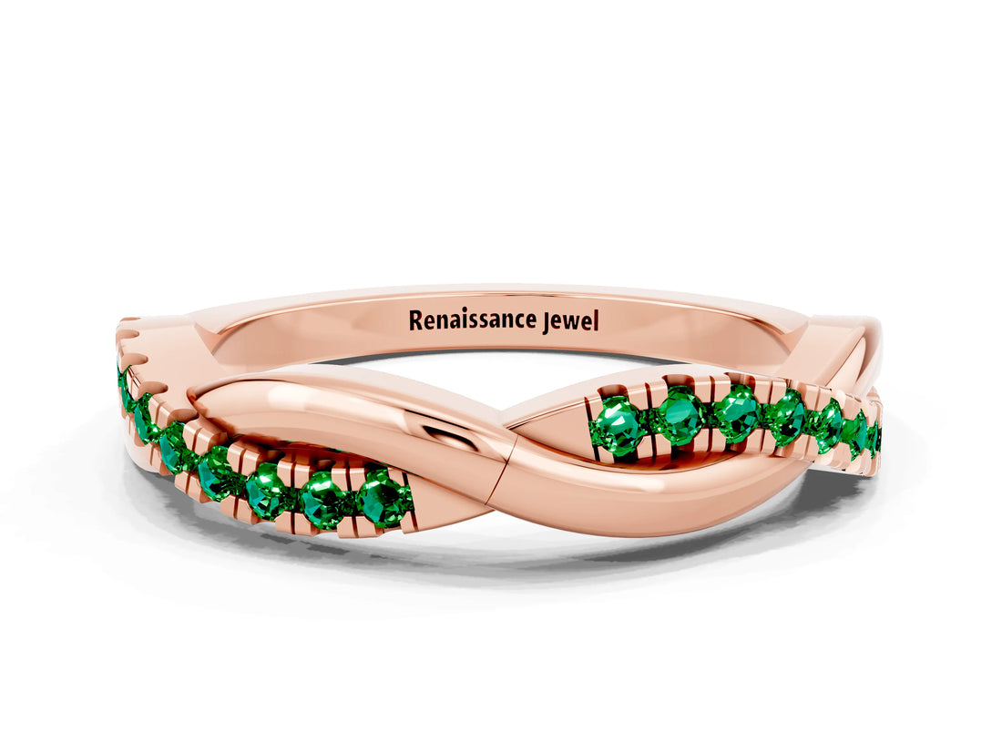 Rose gold Round Emerald Twisted Infinity Band with Prong Setting_6