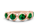 Rose gold Round Emerald Wave Band with Channel Setting and Shared Prongs_6