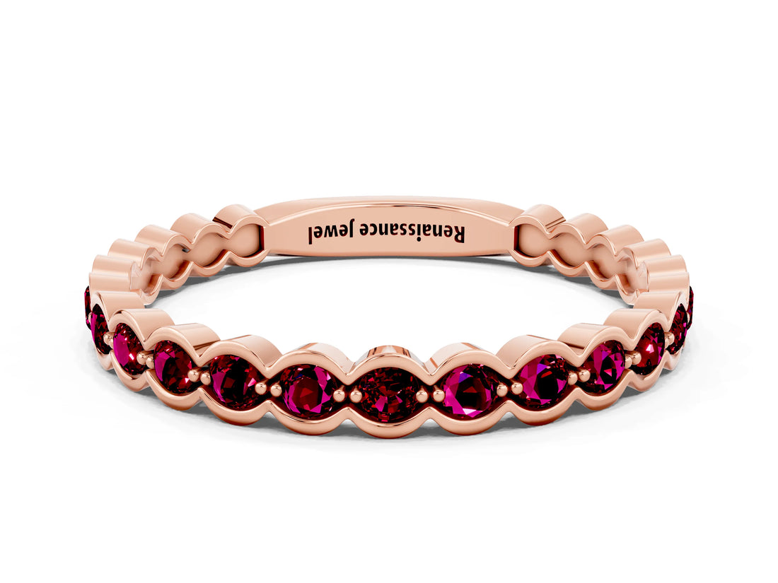 Rose gold Round Garnet Bezel Set Eternity Band_6