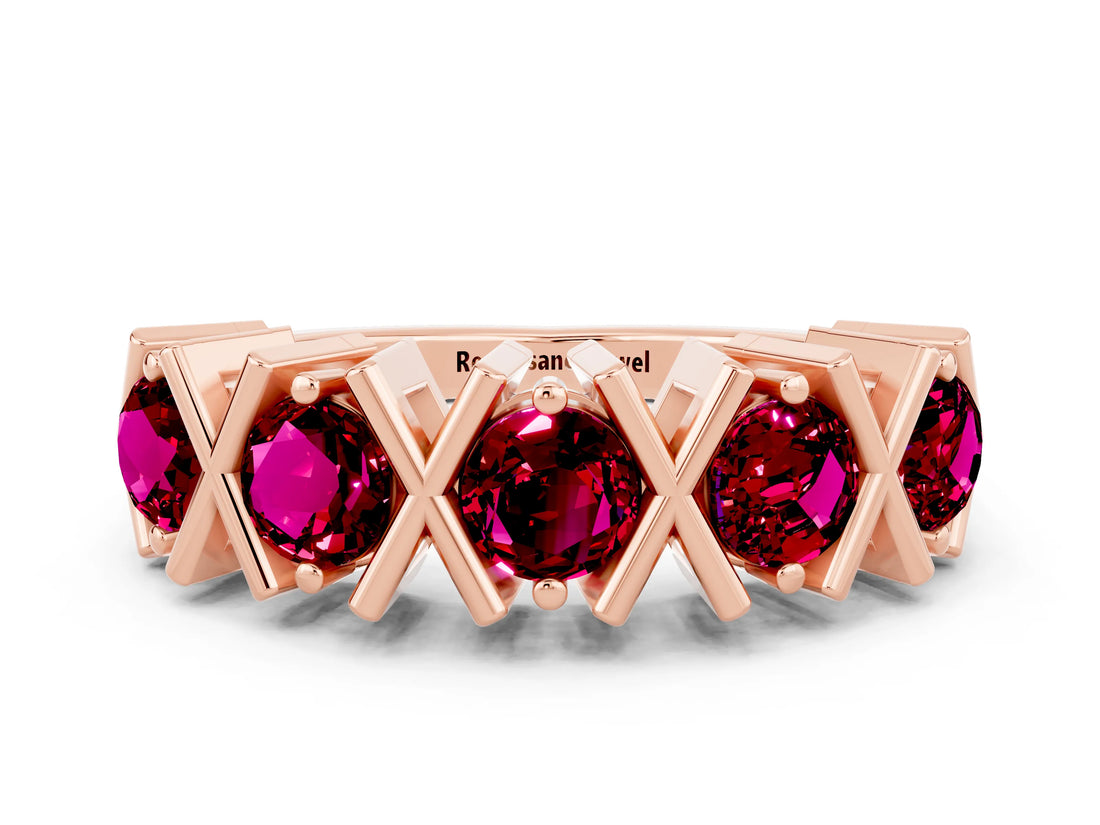Rose gold Round Garnet Channel Set Band with X-Prong Detail_6