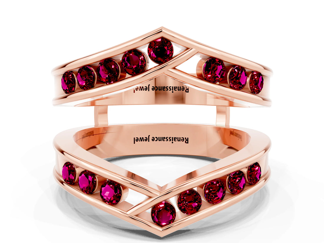 Rose gold Round Garnet Channel-Set Chevron Band_6