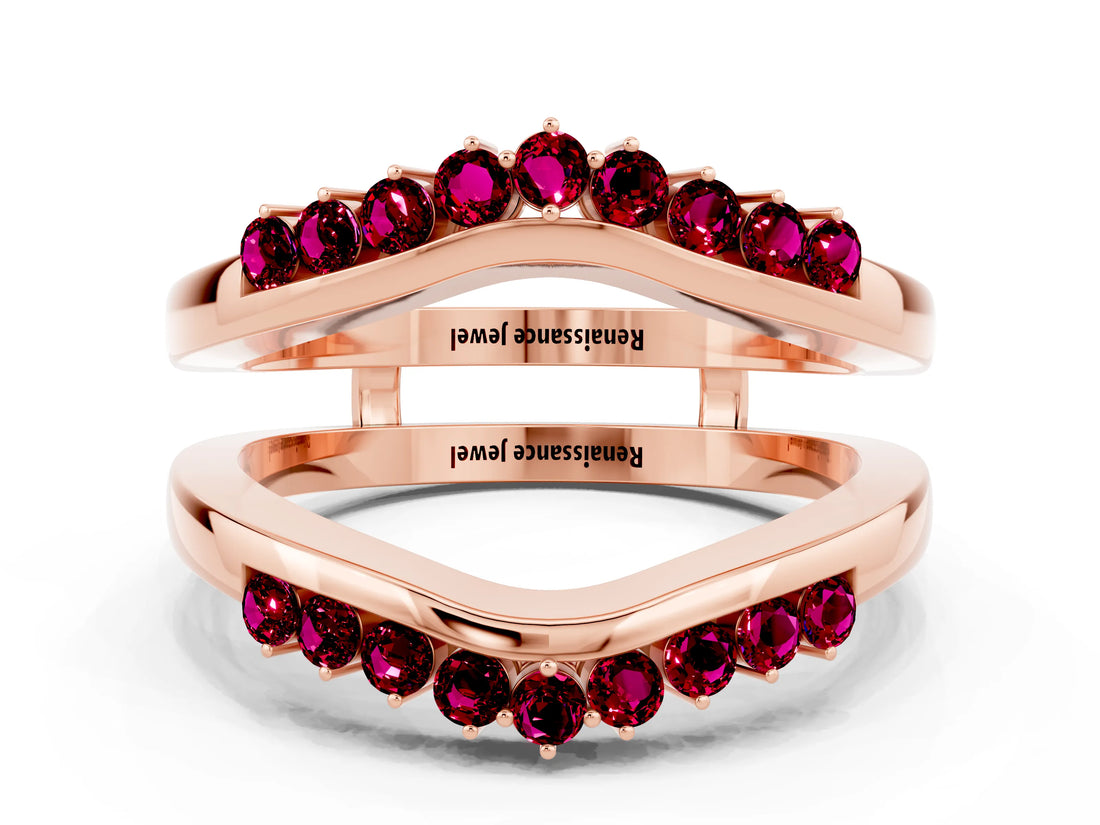 Rose gold Round Garnet Chevron Contour Band with Prong Setting_6