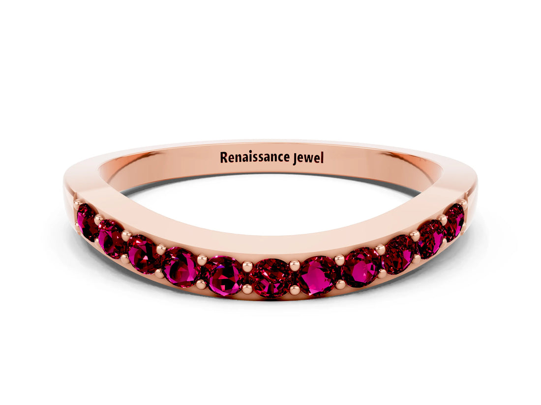 Rose gold Round Garnet Curved Wedding Band with Channel Setting_6