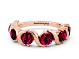 Rose gold Round Garnet Half Eternity Band with Wave Prong Setting_6