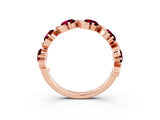 Rose gold Round Garnet Half Eternity Band with Wave Prong Setting_9