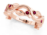 Rose gold Round Garnet Leaf Eternity Band with Bezel Setting_53
