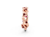 Rose gold Round Garnet Leaf Eternity Band with Bezel Setting_54