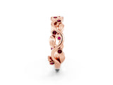 Rose gold Round Garnet Leaf Eternity Band with Bezel Setting_66