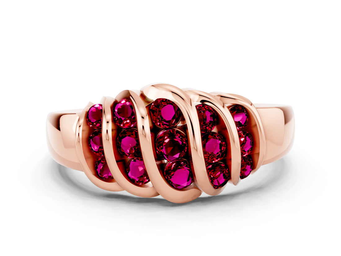 Rose gold Round Garnet Multi-Row Crossover Band_6