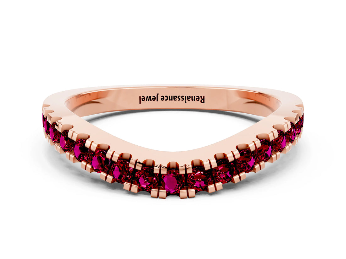 Rose gold Round Garnet Pavé Curved Band with Shared Prong Setting_6