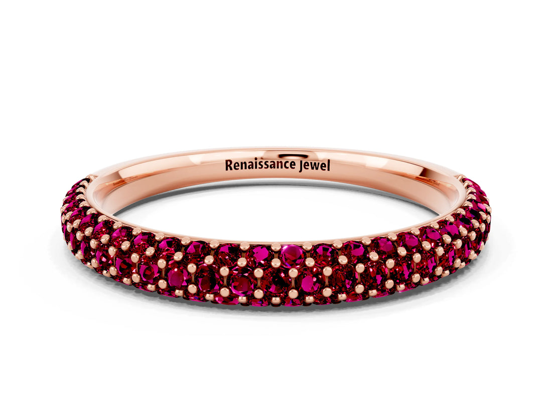 Rose gold Round Garnet Pavé Eternity Band with Shared Prong Setting_6
