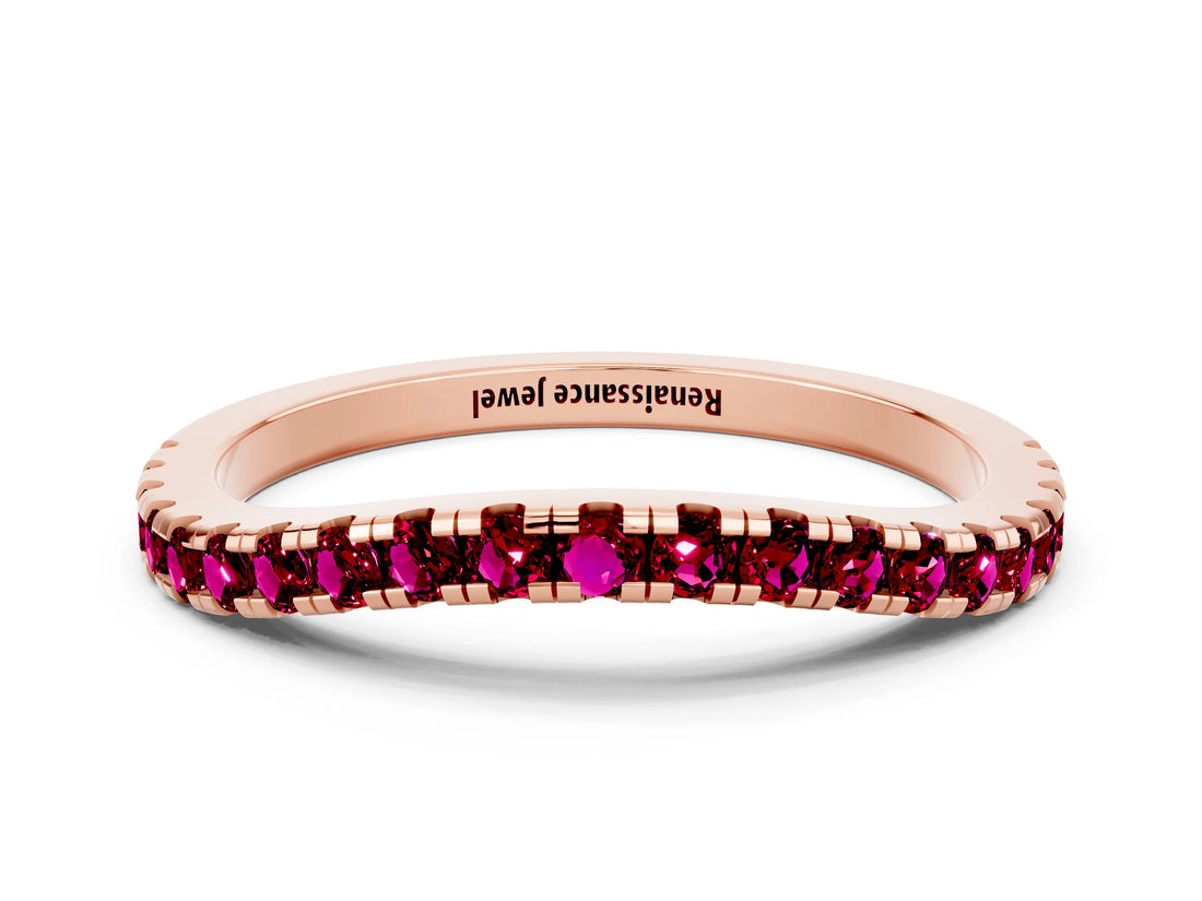 Rose gold Round Garnet Pavé Half Eternity Band with Shared Prong Setting_6