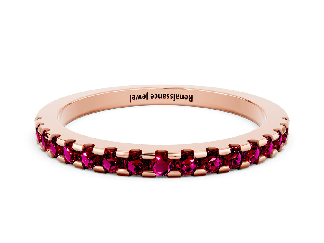 Rose gold Round Garnet Pavé Set Eternity Band with Micro Prong Setting_6