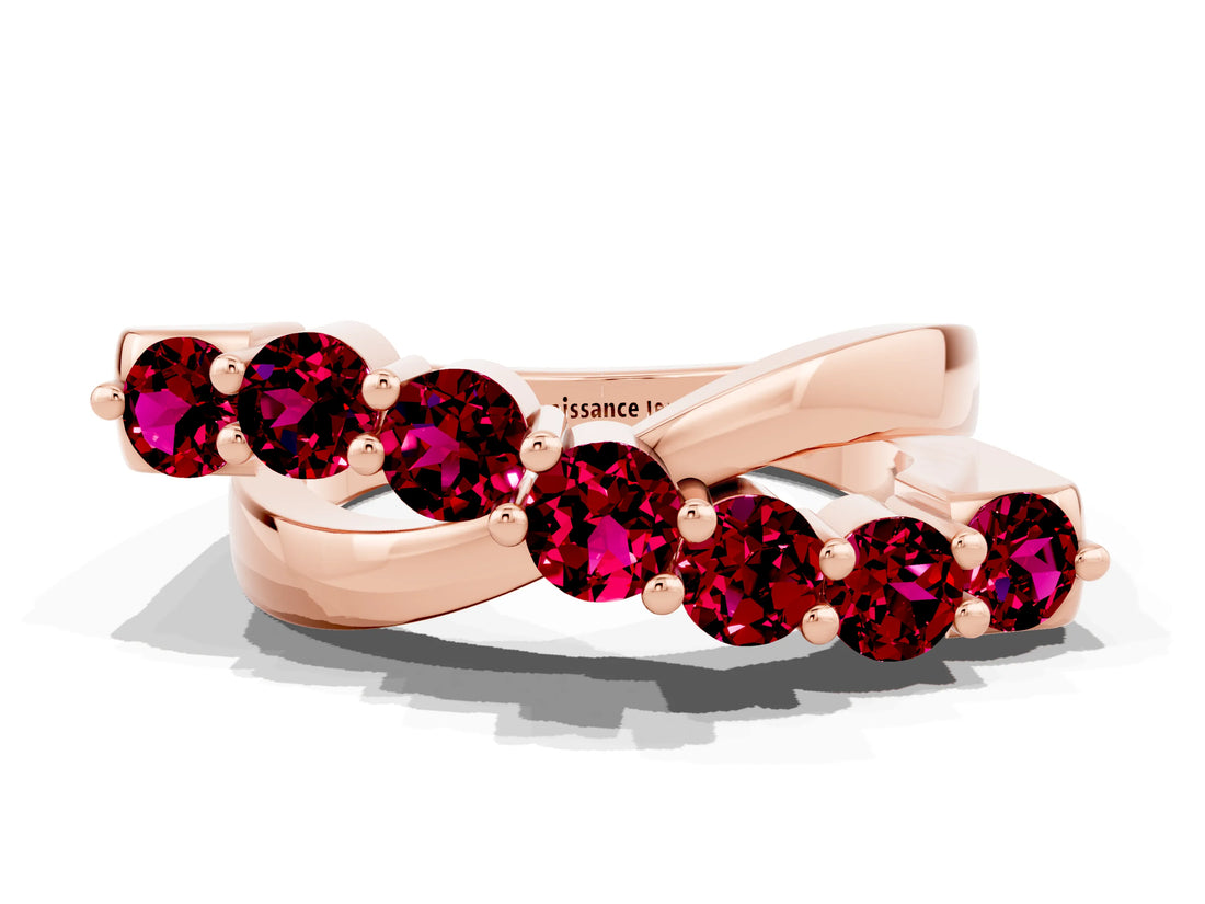 Rose gold Round Garnet Prong-Set Crossover Band_6