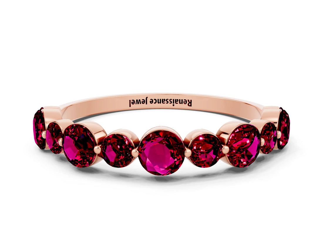 Rose gold Round Garnet Scalloped Prong Set Eternity Band_18