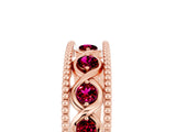 Rose gold Round Garnet Twist Milgrain Band with Bezel Setting_17