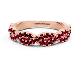 Rose gold Round Garnet Twisted Eternity Band with Pavé and Shared Prong Setting_18