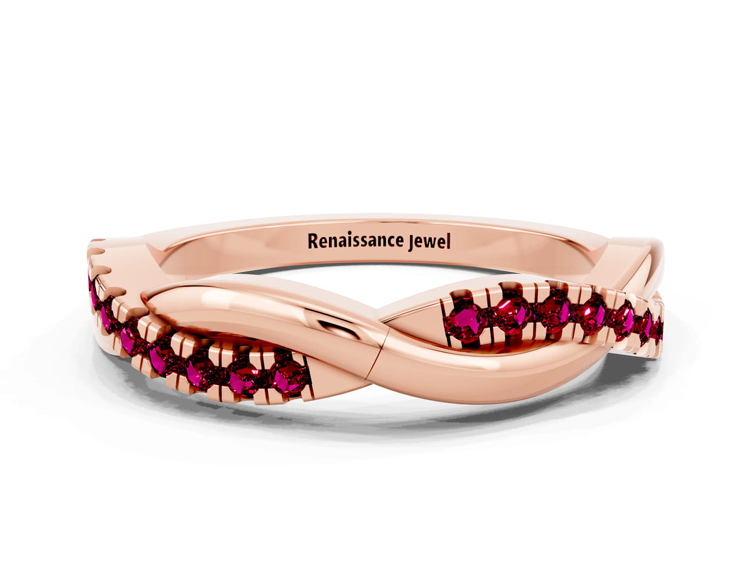 Rose gold Round Garnet Twisted Infinity Band with Prong Setting_6