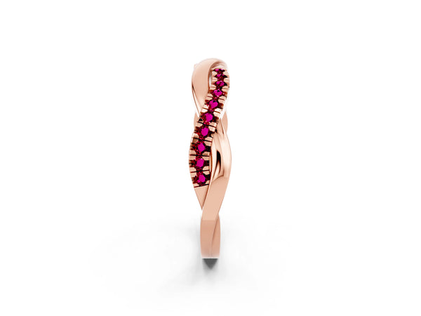 Rose Gold Round Garnet Half Eternity Infinity Twist Wedding Band
