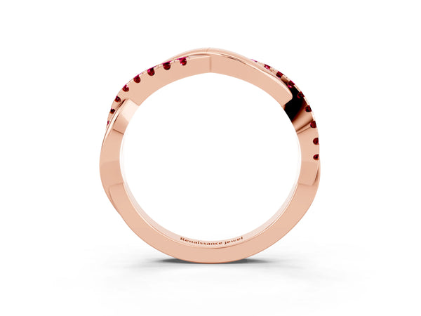 Rose Gold Round Garnet Half Eternity Infinity Twist Wedding Band