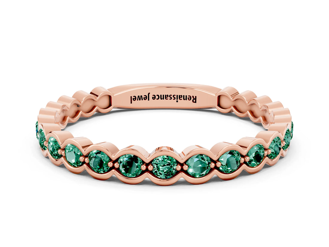 Rose gold Round Green Sapphire Bezel Set Eternity Band_6