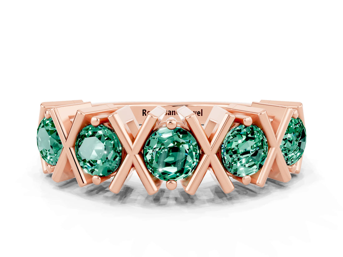 Rose gold Round Green Sapphire Channel Set Band with X-Prong Detail_6