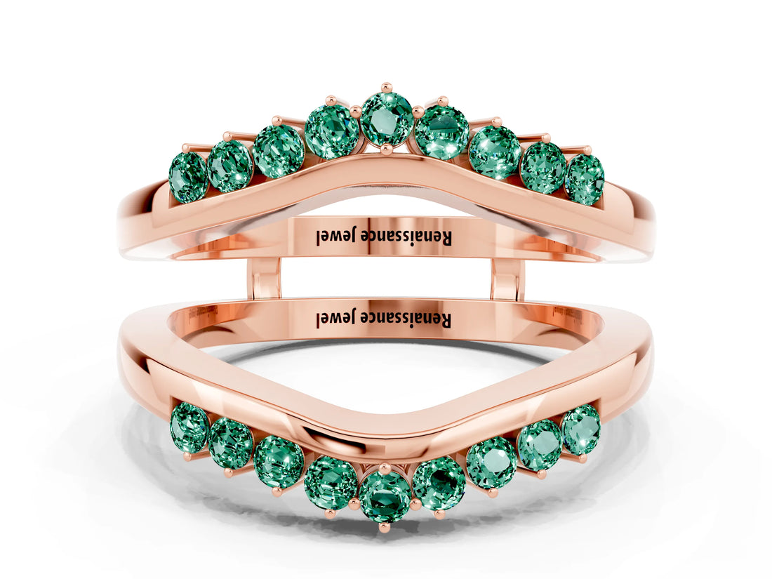 Rose gold Round Green Sapphire Chevron Contour Band with Prong Setting_6