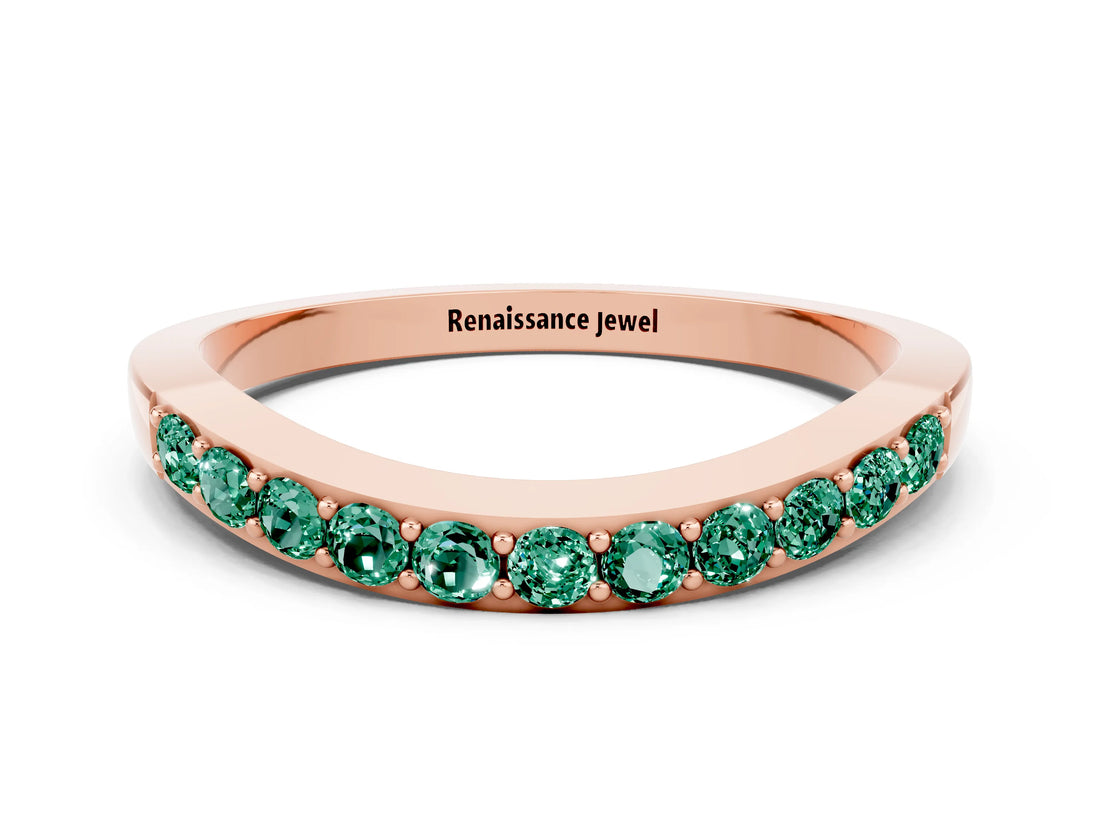 Rose gold Round Green Sapphire Curved Wedding Band with Channel Setting_6