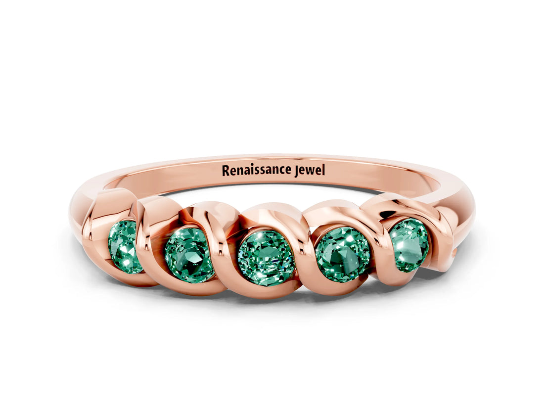 Rose gold Round Green Sapphire Eternity Band with Twist Prong Setting_6