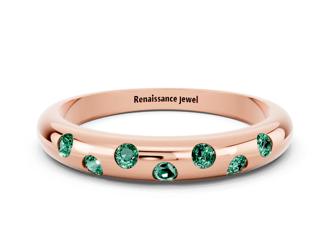 Rose gold Round Green Sapphire Flush-Set Comfort Fit Band_6