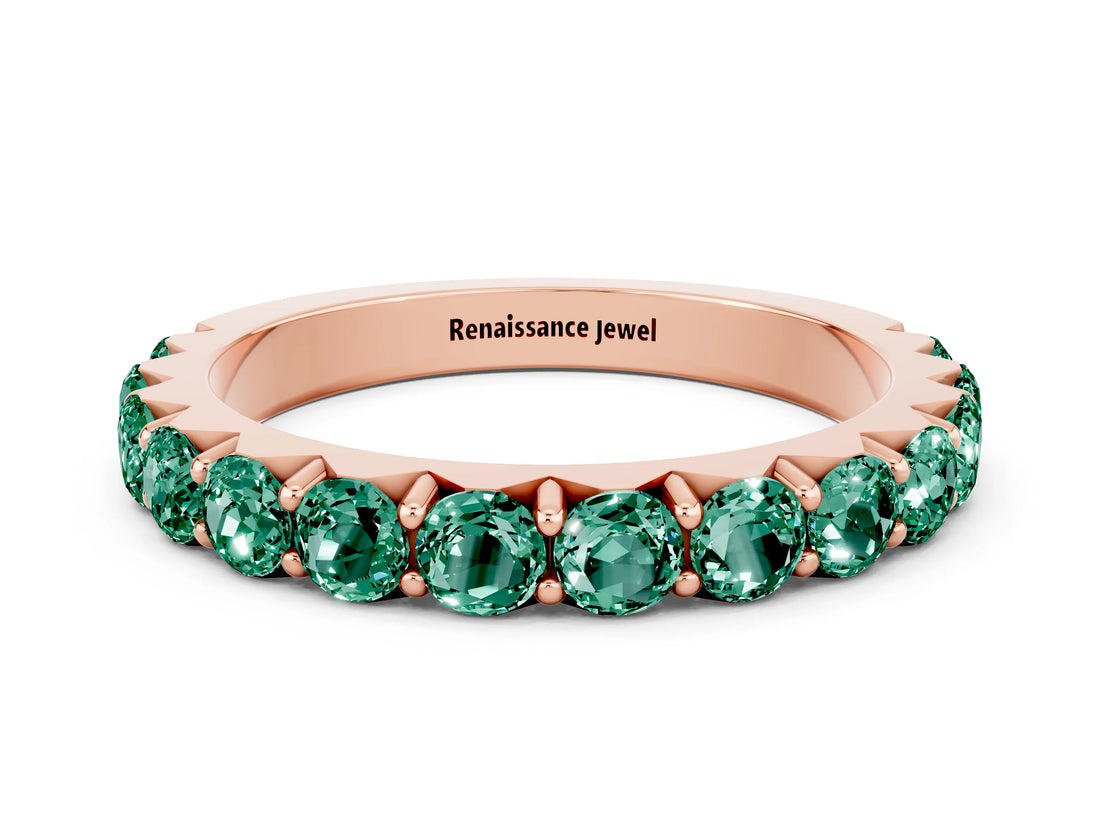 Rose gold Round Green Sapphire Half Eternity Band with Classic Prong Setting_6