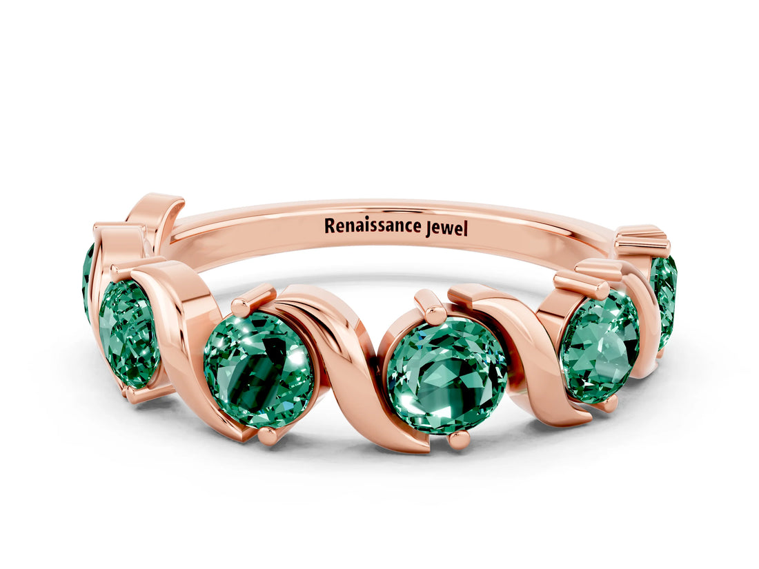 Rose gold Round Green Sapphire Half Eternity Band with Wave Prong Setting_6