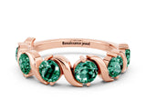 Rose gold Round Green Sapphire Half Eternity Band with Wave Prong Setting_6