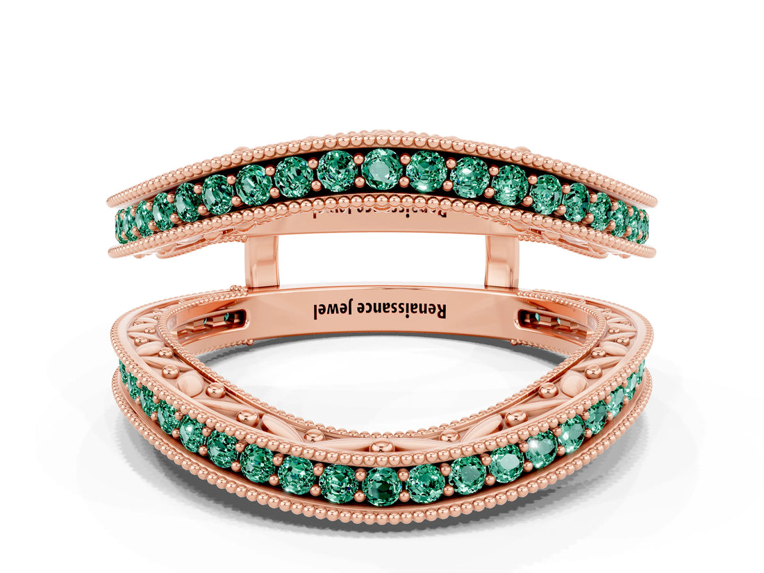 Rose gold Round Green Sapphire Milgrain Eternity Band with Channel Setting_18