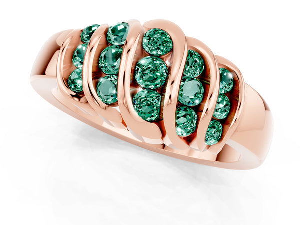 Rose gold Round Green Sapphire Multi-Row Crossover Band