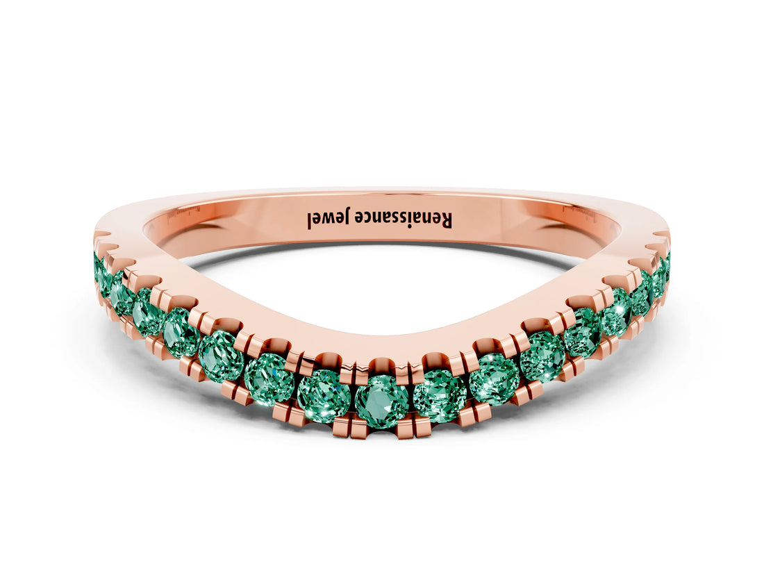 Rose gold Round Green Sapphire Pavé Curved Band with Shared Prong Setting_6
