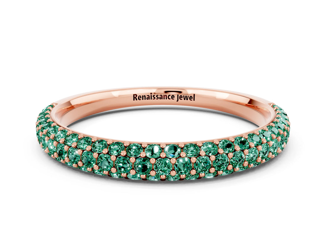Rose gold Round Green Sapphire Pavé Eternity Band with Shared Prong Setting_6