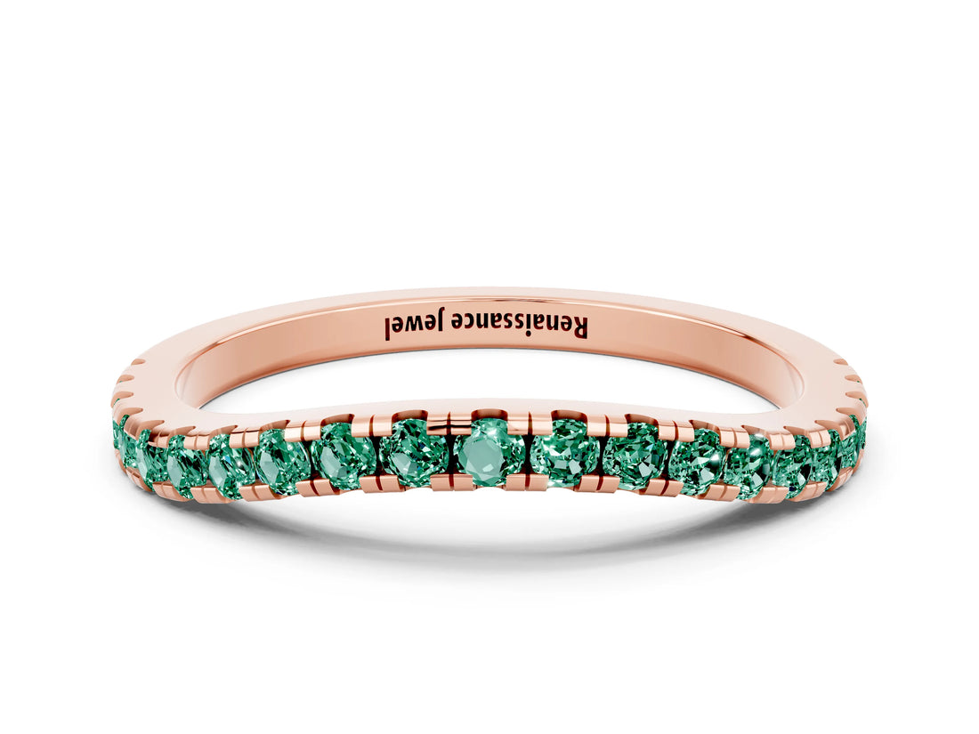 Rose gold Round Green Sapphire Pavé Half Eternity Band with Shared Prong Setting_6